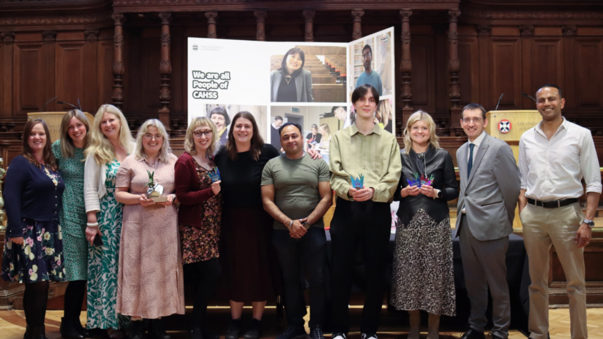 Colour head and shoulders photo of School of Divinity People of CAHSS award winners. (Left to Right) Amy MacKinnon, Julie Robertson, Roisin O'Fee, Rory Dunlop