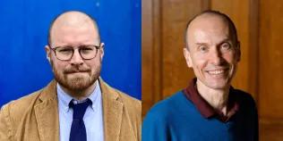 Colour head and shoulders photos of (left to right) Professor Matthew Novenson and Professor Jolyon Mitchell