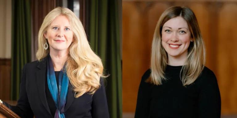 Colour head and shoulders photos of (left to right) Professor Helen Bond and Dr Linden Bicket