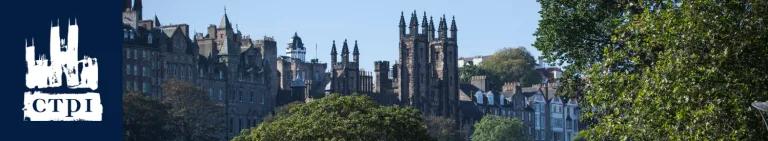 Colour photo of the New College building sitting atop of the mound. The photo is taken from the the top of Waverly Market.