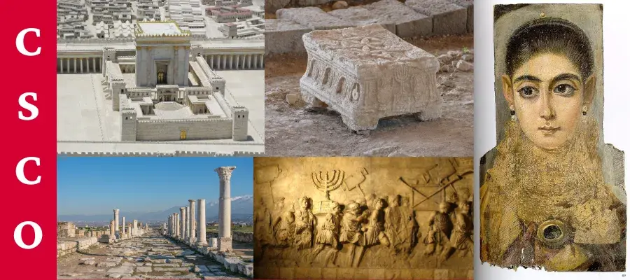 Colour image collage of different religious imagery with a vertical red strip on the left with text overlay reading 'CSCO'