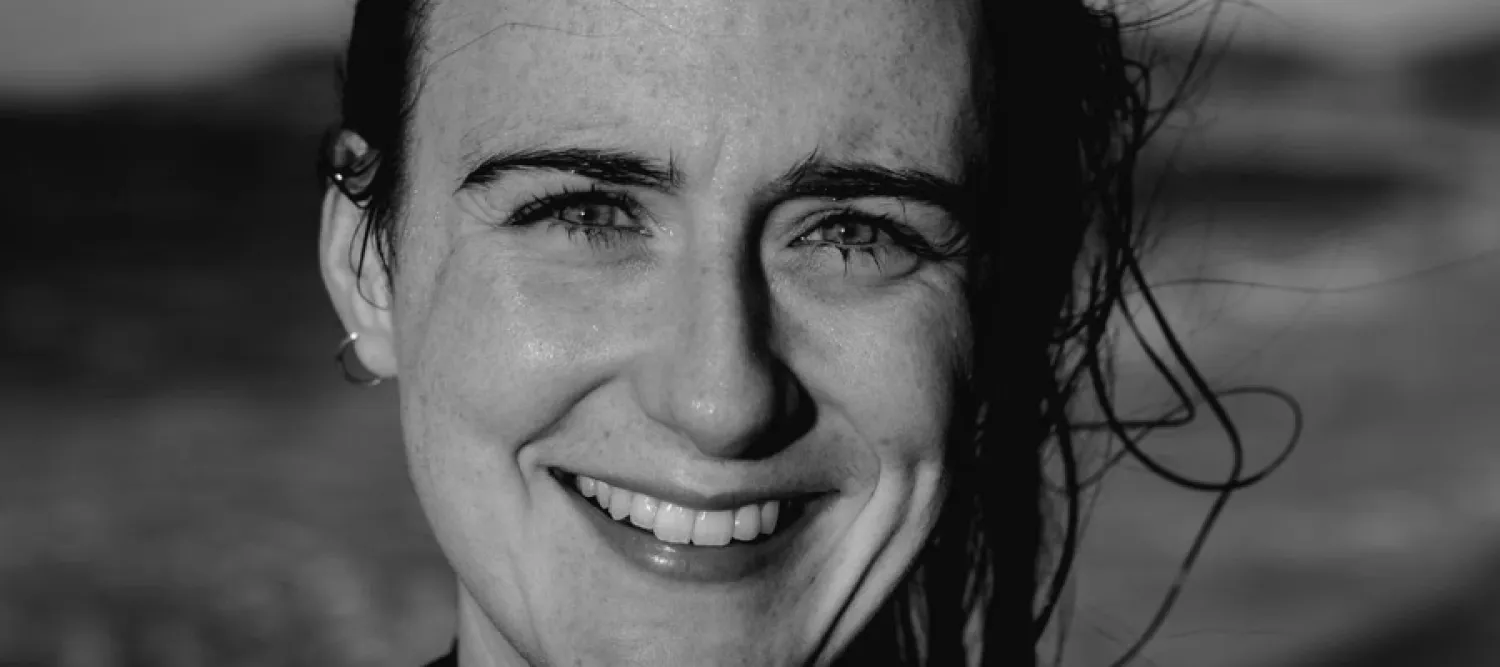 Black and white head and shoulders of Tamsyn Radmall