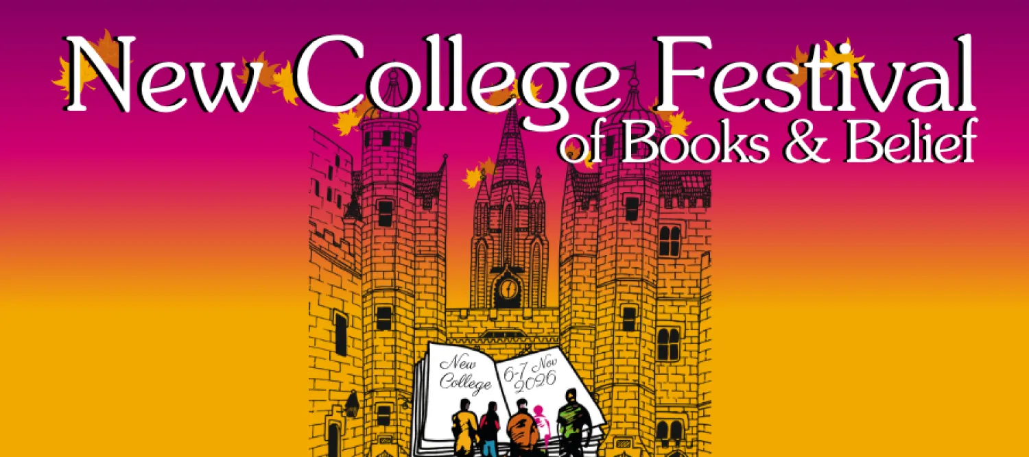 Colour promotional image for the 2026 New College Festival reading "New College Festival of Books and Belief"