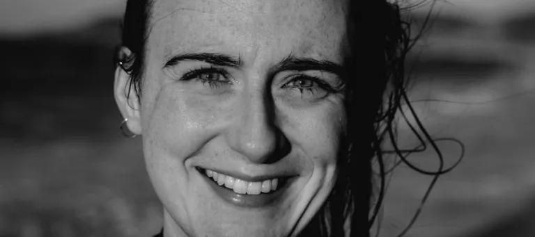 Black and white head and shoulders of Tamsyn Radmall