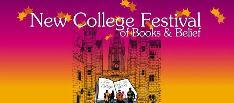 Colour promotional image for the 2026 New College Festival reading "New College Festival of Books and Belief"