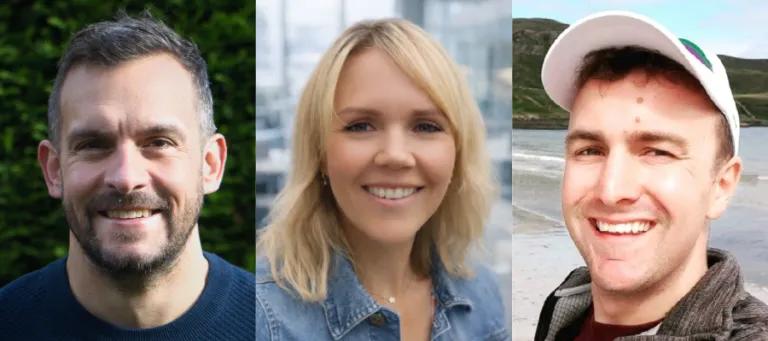 Colour head and shoulders photos of (left to right) Paul Wilson, Amy Wilson and Euan Meston