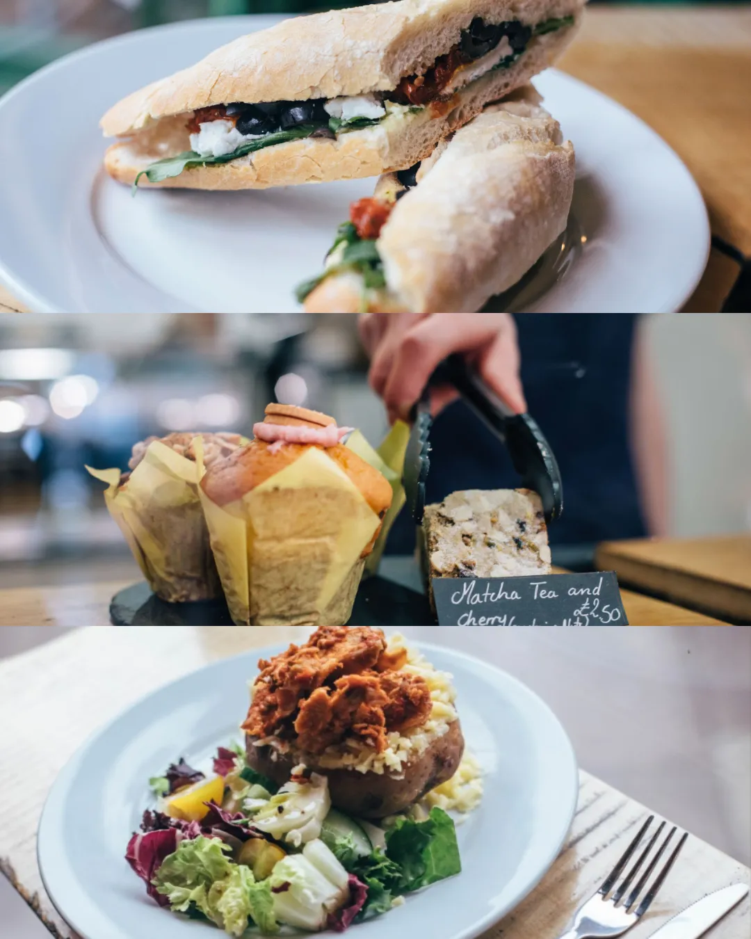 Selection of Social Bite fare - panini, muffins and a baked potato