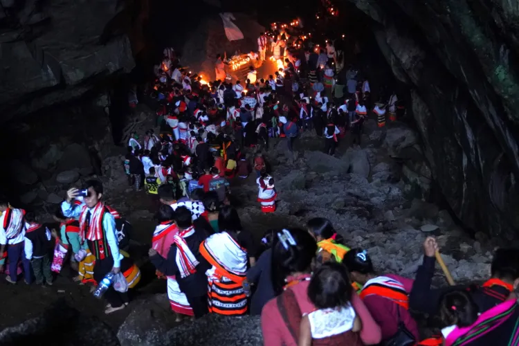 Colour photo of an annual Pilgrimage to Bhuban Cave, Assam