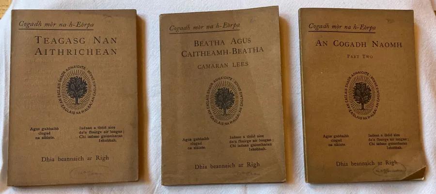 Colour image of three old books from the New College Special Collections