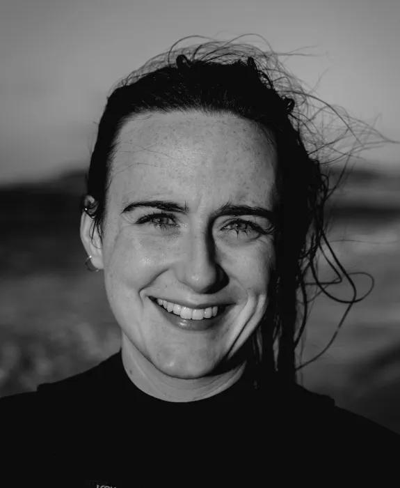 Black and white head and shoulders of Tamsyn Radmall