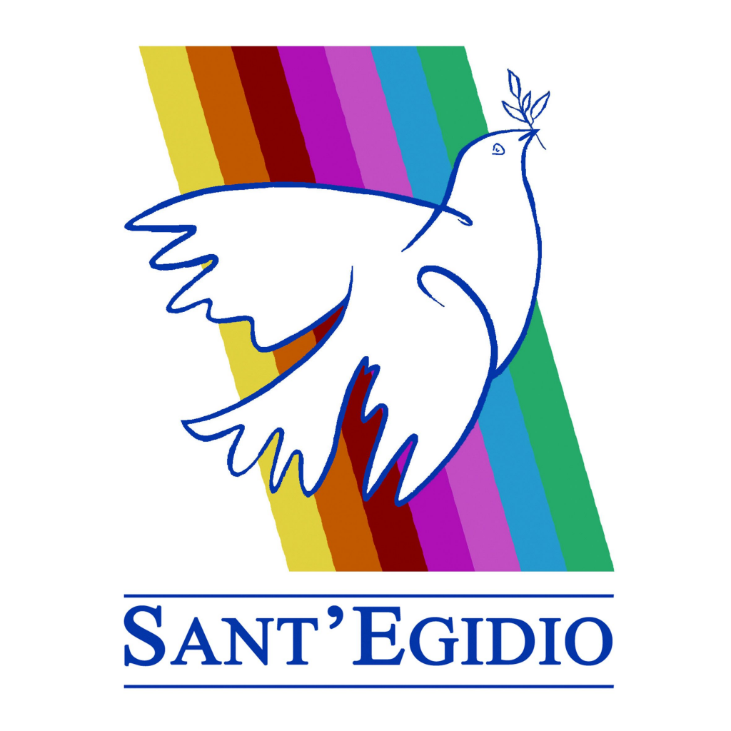 Poster of Sant'Egidio's community depicting a dove on a colourful background